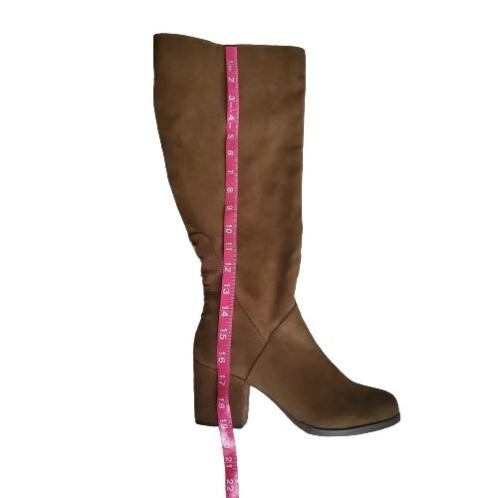 Women's Faux Suede Zipper Block Heel Wide Calf Boot Brown Size 7.5‎ NWOT - Picture 6 of 13